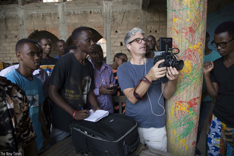 Swedish actor and filmmaker Martin Widerberg, with a camera, takes participants through the training programme at Kwetu Film Institute in Kigali. (Photos by Jean Baptiste Habineza)