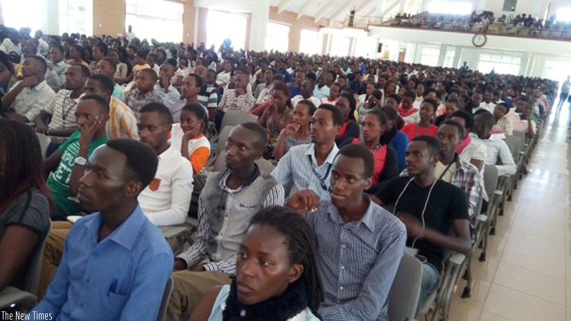 Students of Adventist University of Central Africa follow presentations during the launch of the varsityu2019s Pan-African Movement Chapter on Tuesday. (Courtesy)