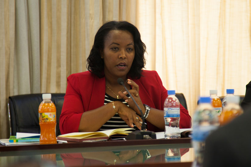 Minister Nyirasafari speaks during the meeting with the legislators at Parliament. (Nadege Imbabazi.)
