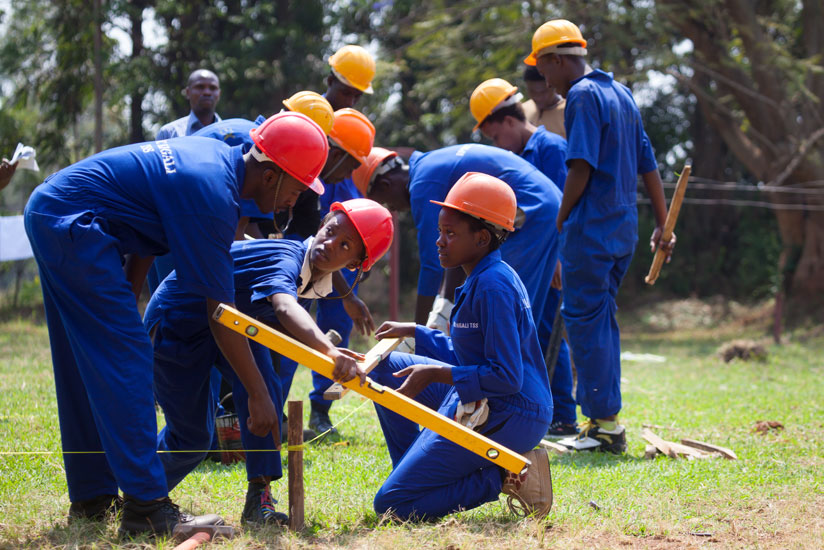 Technical and Vocational Education and Training students prepare a building foundation at IPRC-Kigali during their examinations. The Government has designed a tailor-made plan to e....