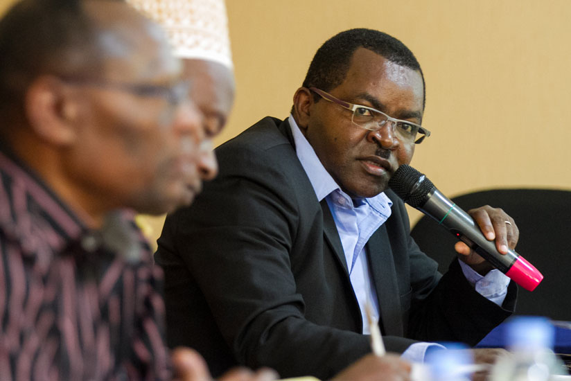 Munyeshyaka speaks during the meeting on Thursday. / Faustin Niyigena