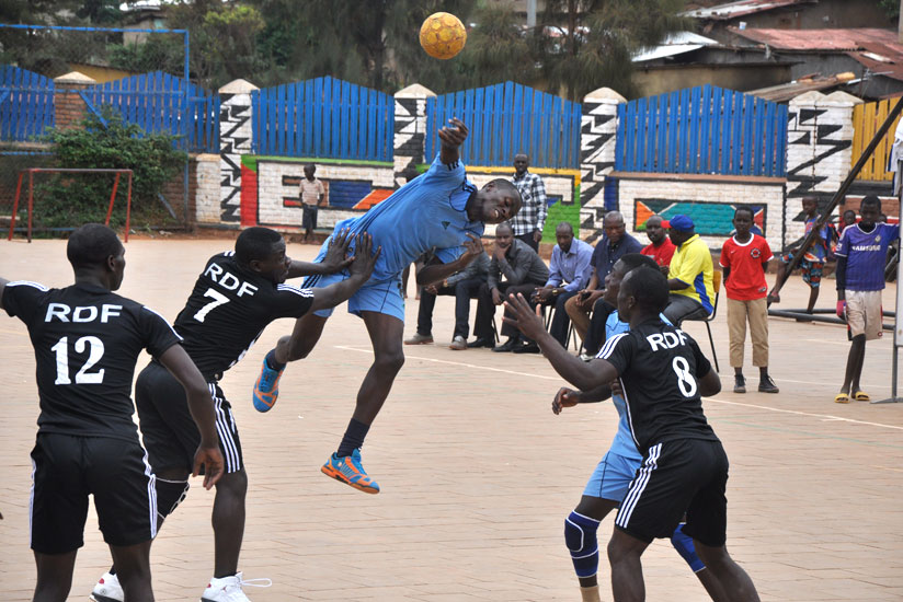 Gilbert Mtuyimana goes for a shoot during a league game against APR at Kimisagara ground. / Courtesy