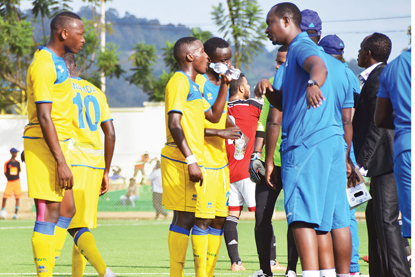 Mashami (R) issues instructions to Amavubi players during a past match. The Bugesera FC head coach has been handed an interim role of coaching the U20 Amavubi side ahead of a youth....