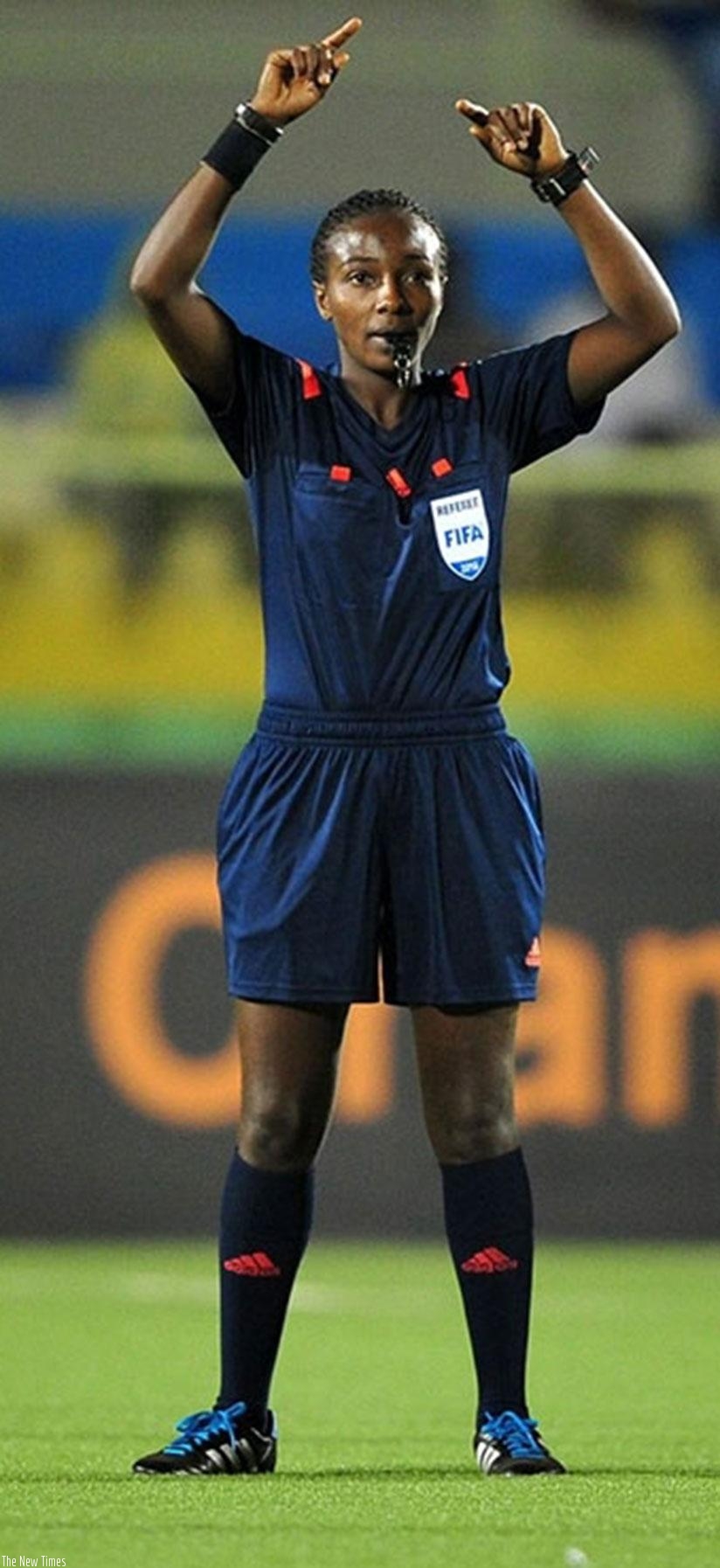 Salma Rhadia Mukansanga officiating at a past game. (File)
