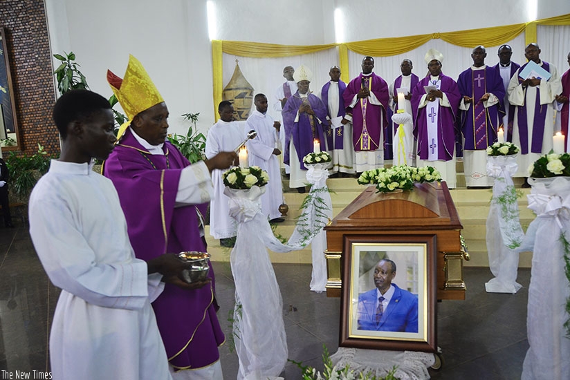 Makuza's requiem mass which was held at Regina Pacis, was led by Bishop Phillip Rukamba. (S. Ngendahimana)