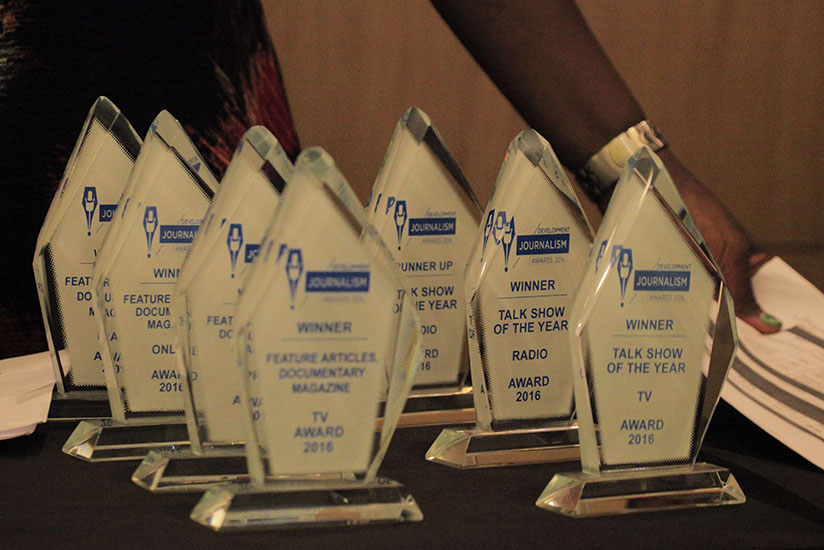 Trophies that were awarded to the best journalists.  (Photos by S. Ngendahimana)