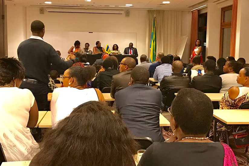 Speaker Mukabalisa and her delegation meeting members of the Rwandan community u200ein Sweden. / Courtesy