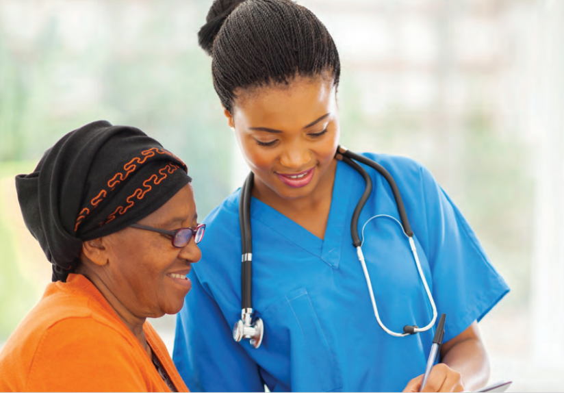 A patient with health worker.
