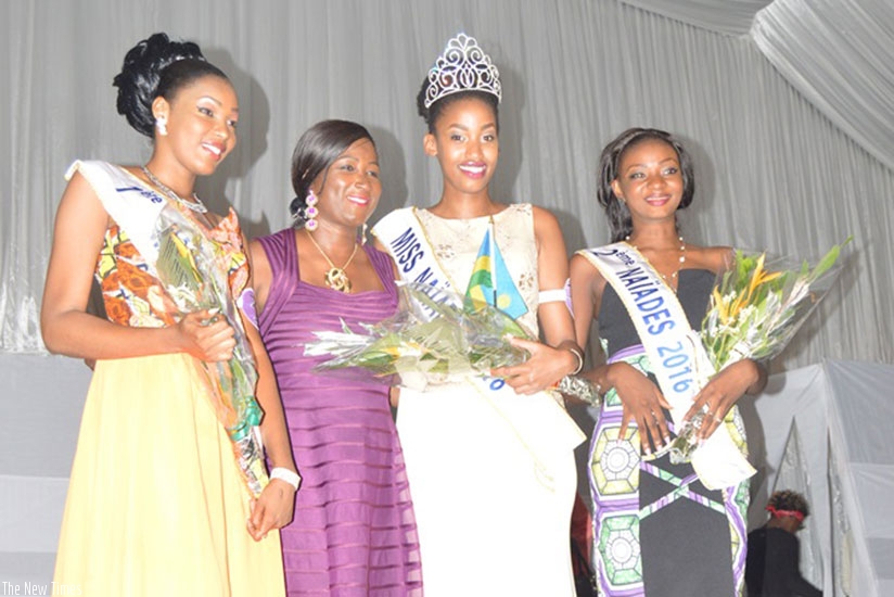 Miss Kwizera with the first and second runner-ups following her crowning as Miss Nau00efdes 2016 in Cotonou, Benin last week. File
