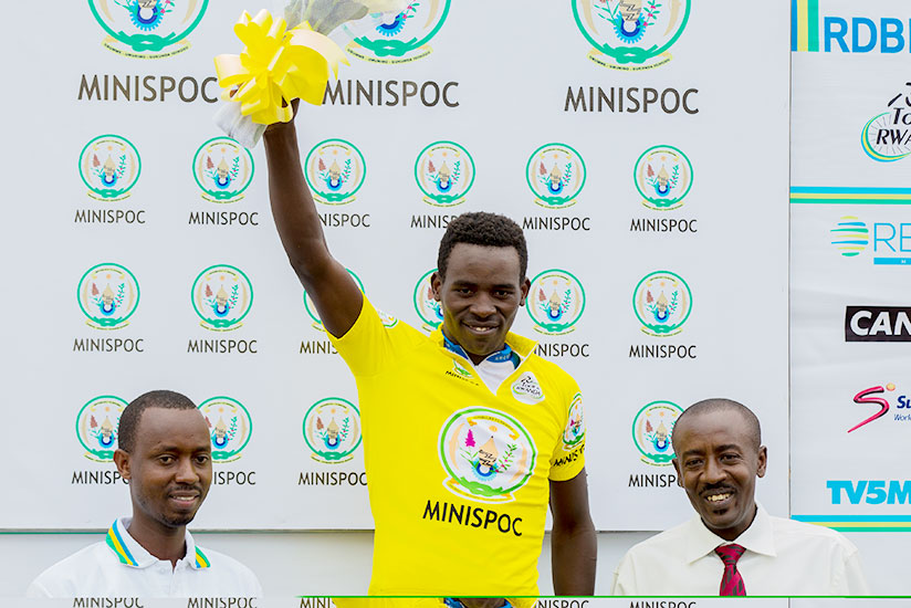 Areruya on the podium after scooping the yellow jersey during Stage 1 of Tour du Rwanda. / All photos by Faustin Niyigena