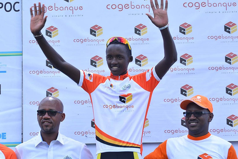 The 18-year old Samuel Mugisha was delighted with his best climber jersey after stage 2.