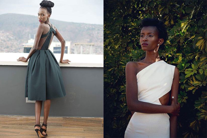 LEFT: Seraphina clothes are designed from solid fabrics. RIGHT: A dress inspired by the Rwandan culture with the shoulder drape. / Courtesy