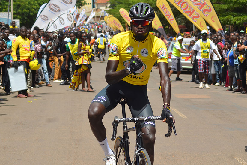Valens Ndayisenga celebrates after winning Tour du Rwanda for the second time on Sunday. / Sam Ngendahimana