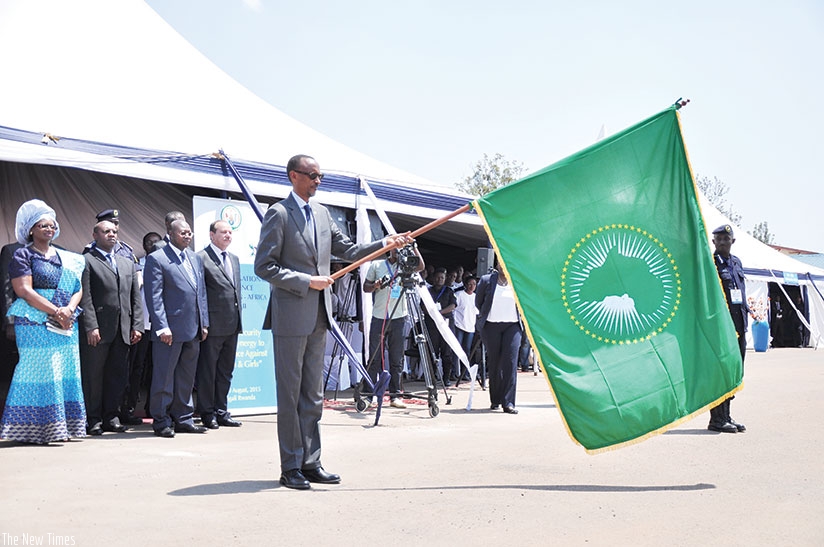 H.E Paul KAGAME, the President of the Republic of Rwanda flagging off the KICD CPX II, August 2015 Kigali Rwanda.