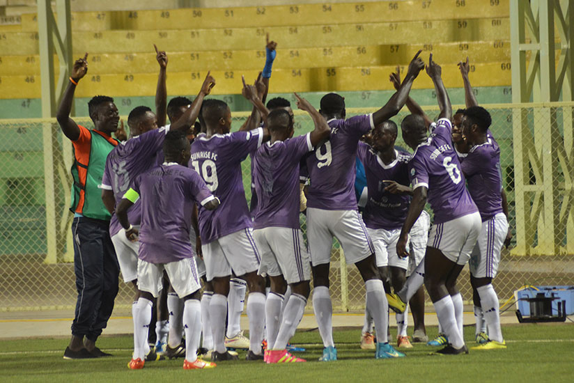 Sunirise FC players celebrate a goal in a recent league game. / Sam Ngendahimana