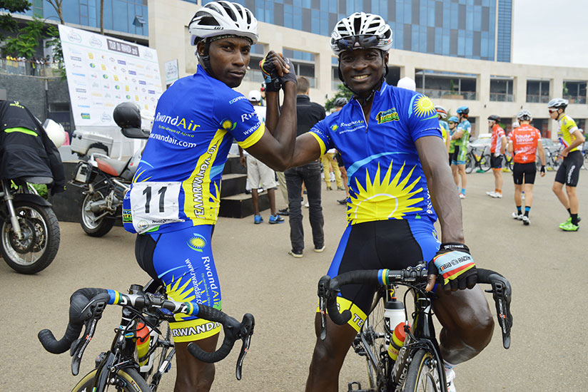 Nathan Byukusenge (L) and Abraham Ruhumuriza (R). The duo retired from professional cycling. / File