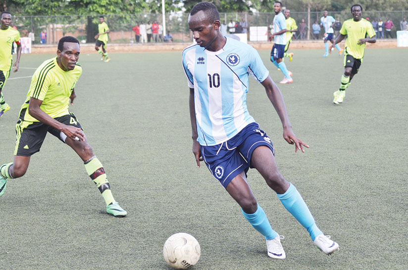 Striker Danny Usengimana scored a hat trick in Police FC's 3-1 victory against Musanze last Sunday. / Sam Ngendahimana