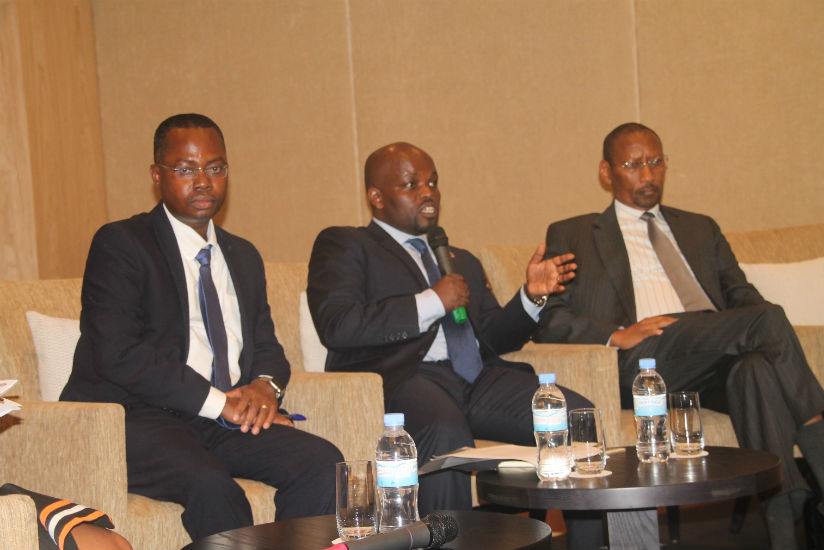 L-R: Amoateng, Nsengimana and Rwangombwa at the forum. / Julius Bizimungu