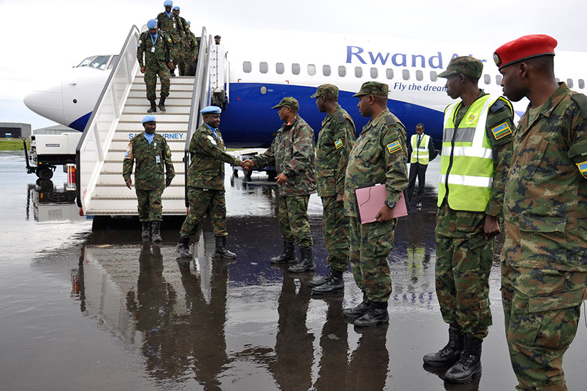 RDF peacekeepers' arrival at Kigali International Airport.