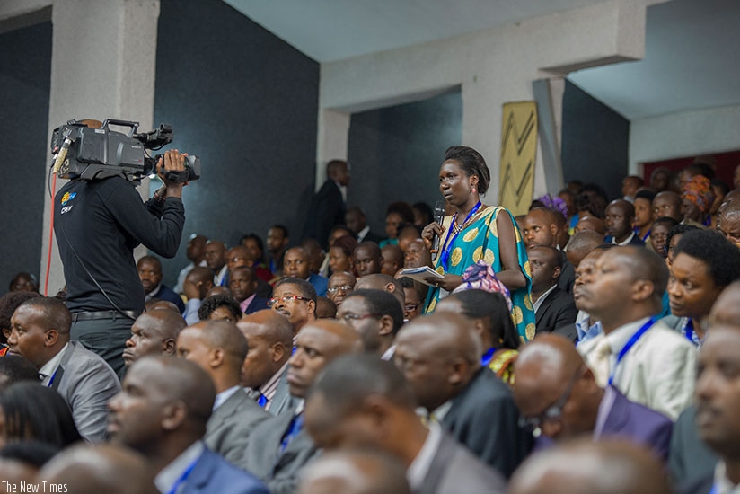 A delegate makes a contribution at the 13th Umushyikirano last year. (File)