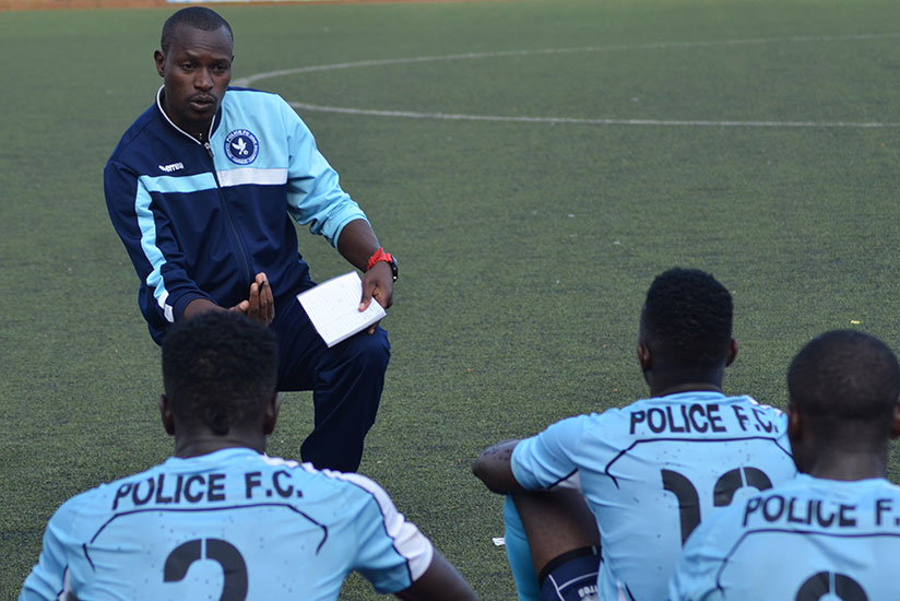 Innocent Seninga, seen here talkig to his players, is confident that a win against his former club would pile more pressure on table leaders Rayon Sports. / Sam Ngendahimana
