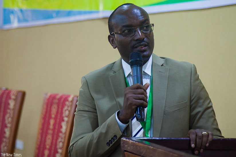 Eng. Rwihunda speaks during the valuation meeting in Kigali yesterday. (Nadege Imbabazi.)