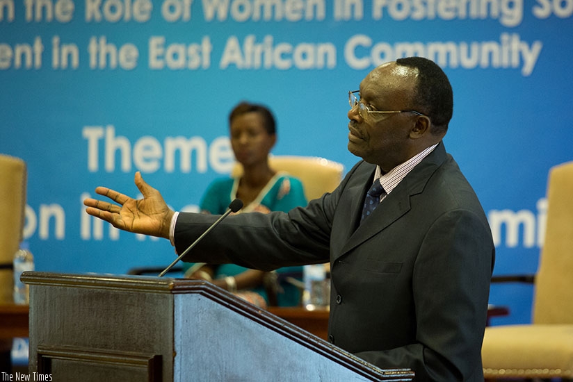 Kanimba speaks at the meeting in Kigali yesterday. (All photos by Timothy Kisambira)