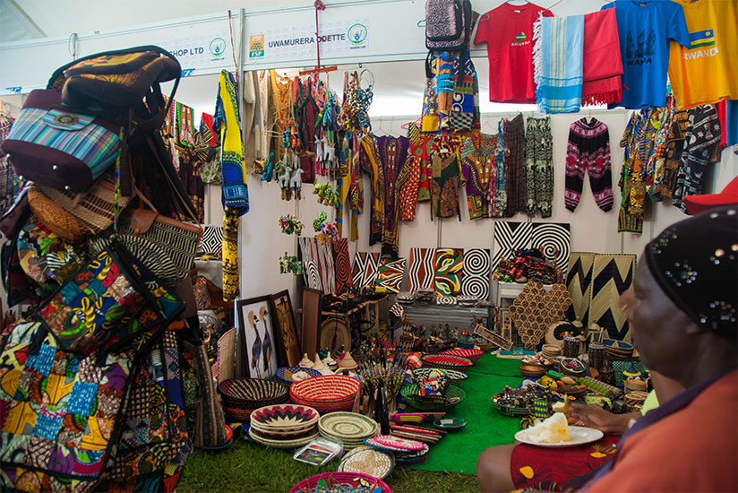 An exhibitor of art and craft at the Made-in-Rwanda Expo last week. / Nadege Imbabazi