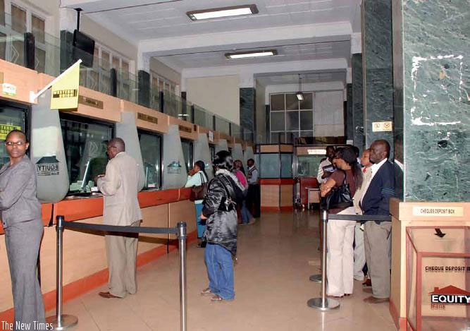 A banking hall of Equity Bank, one of the Kenyan banks operating in the country. (File photo)