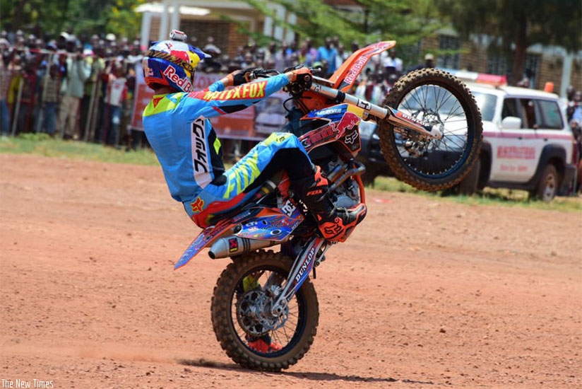 For the first time, Freestyle motocross captivated crowds during the Huye rally. (File photo)