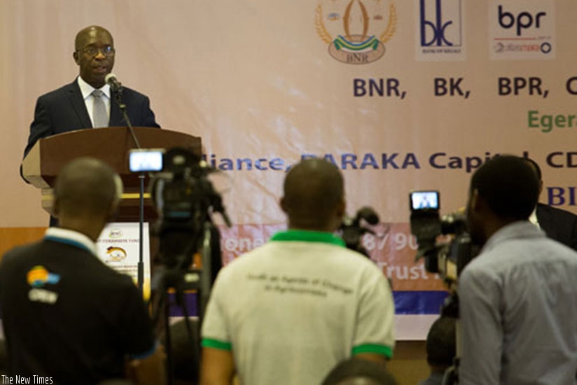 Prime Minister Anastase Murekezi speaks at the launch of the fund late last year. He said the fund is in line with the countryu2019s Vision 2020 goals. / File.