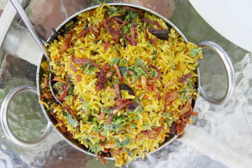 The biryani rice at The Manor. Below: The garden and outdoor seating area at The Manor. Photos by Michael Bageine. 
