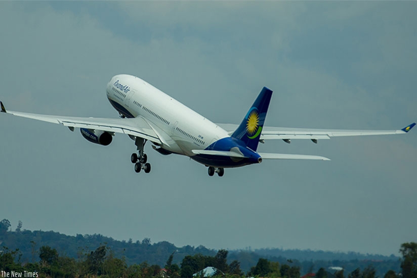 A RwandAir plane after take off at the Kigali International Airport. The national carrier will start direct flights to Mumbai, India in April. (File)