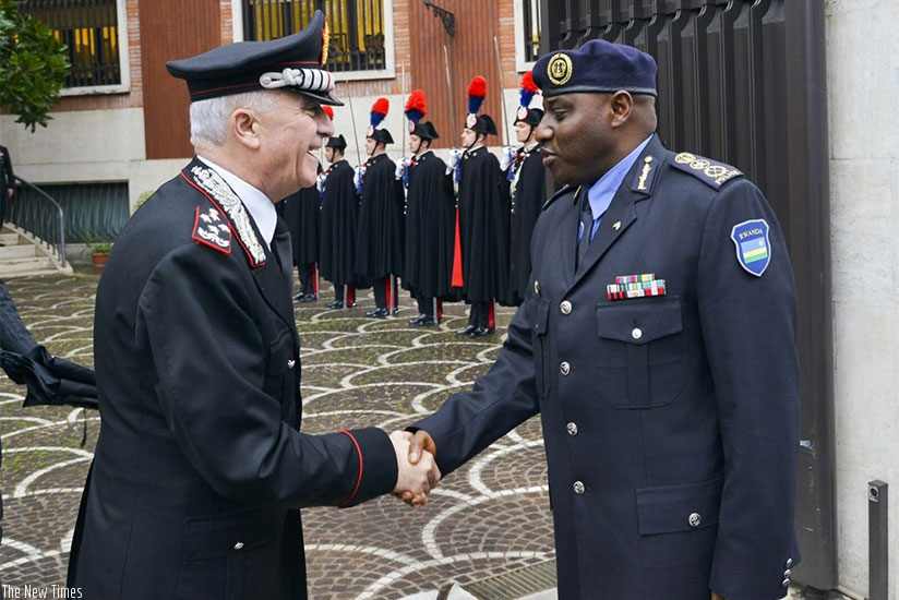 Inspector General of Police (IGP), CG Emmanuel K. Gasana and the Commander in Chief of Carabineri, Gen. Tullio Del Sette. Courtesy