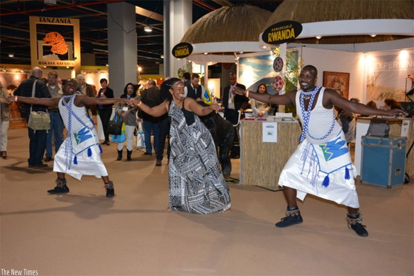 Rwandan traditional dancers perform at the countryu2019s stand during last weeku2019s Dutch tourism fair, dubbed Vakantiebeurs 2017.  File.