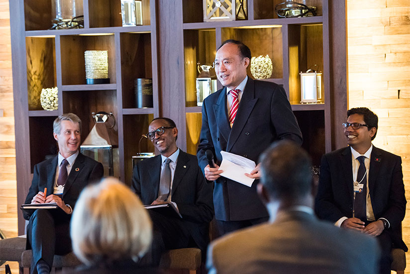 President Paul Kagame and other dignitaries listen to remarks from the Secretary-General of the International Telecommunication Union, Houlin Zhao, during the 'Innovations to Conne....