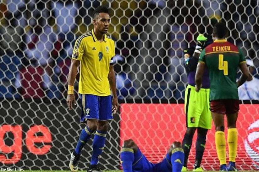 Gabon captain Pierre-Emerick Aubameyang (R) had an early miss in Libreville. 