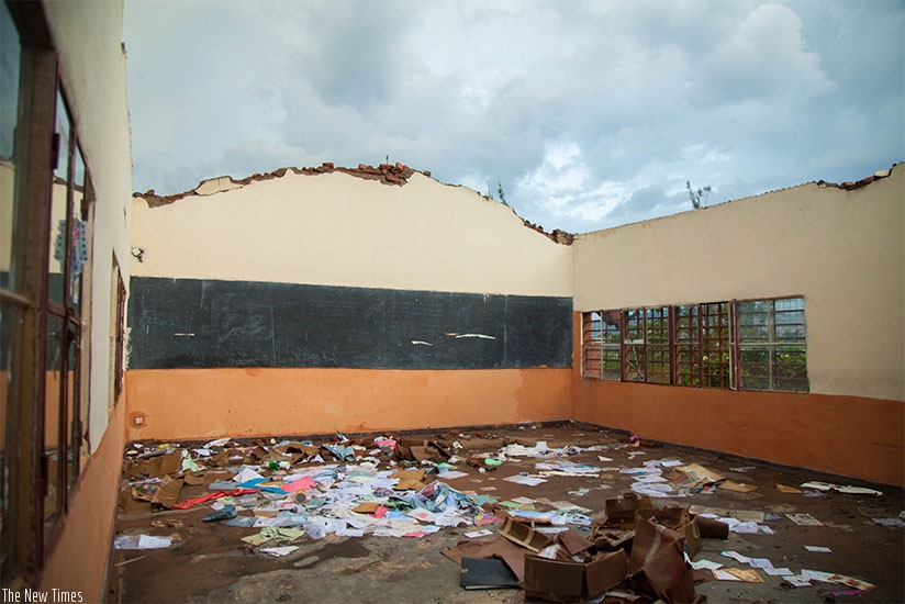 What was left of one of the classrooms that were destroyed by heavy rain on Saturday at APACE school in Nyarugenge District. Nadege Imbabazi.