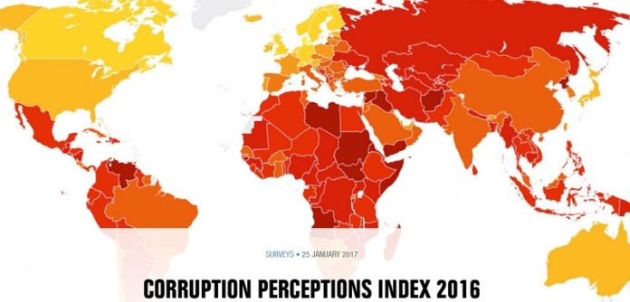 A map showing how countries fared in the TI Index