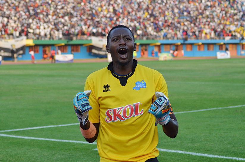 Ndayishimiye celebrates following Rayon Sports' 1-0 win over APR to lift the 2016 Peace Cup at Amahoro stadium last year. / Sam Ngendahimana