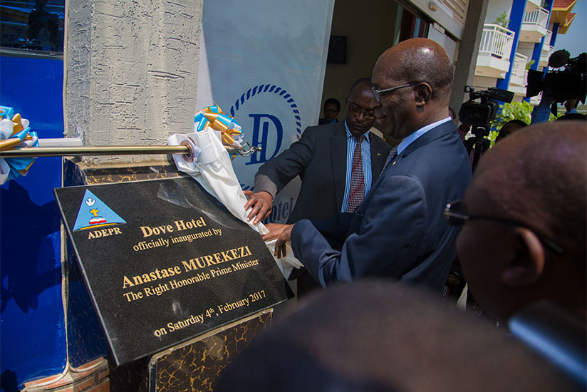Prime Minister Anastase Murekezi inaugurates ADEPR Dove Hotel yesterday as church and local government officials look on. Murekezi said that hotel will go a long way in boosting Rw....