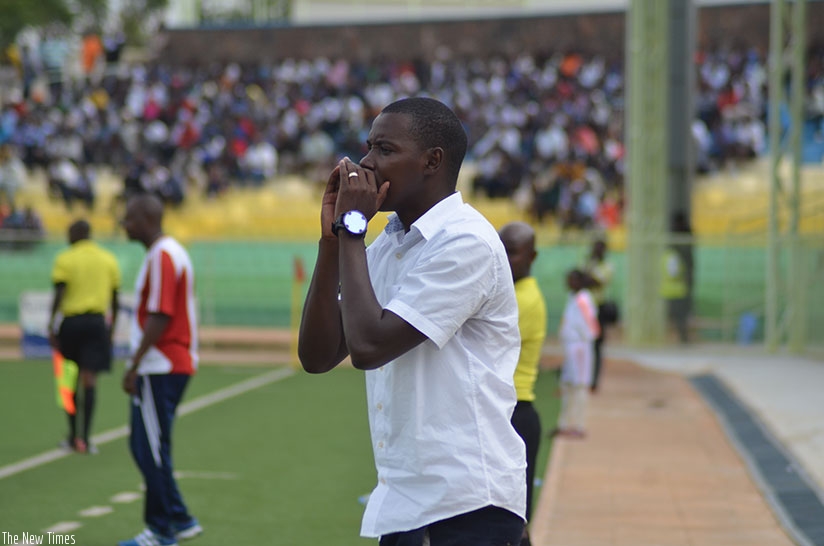 APR coach Jimmy Mulisa gives instructions to his team during a league match against Etincelles. APR will face Zambiau2019s Zanaco in CAF Champions League.