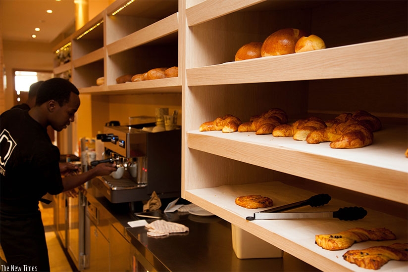 Different types of bread on display in a coffee shop in Kigali. Timothy Kisambira.
