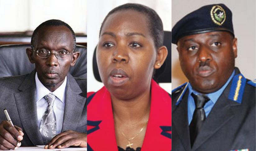 L-R: Chief Justice Prof. Sam Rugege, Ombudsman Aloysie Cyanzayire and Inspector General of Police Emmanuel Gasana.  File  