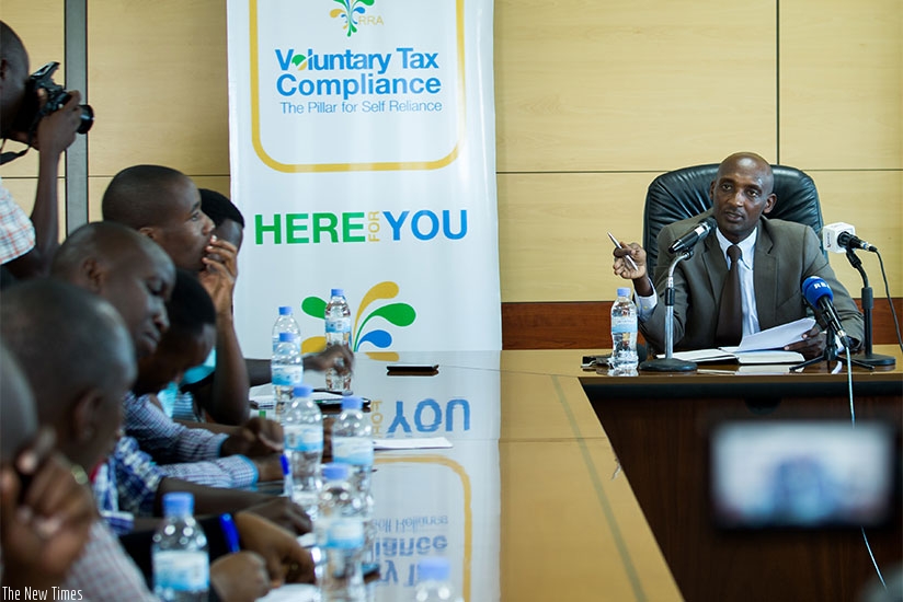 Richard Tusabe, the RRA Commissioner General, address media in Kigali. Timothy Kisambira