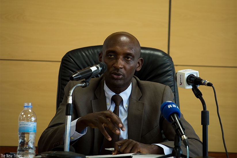 Tusabe addresses the media in Kigali yesterday. Timothy Kisambira.