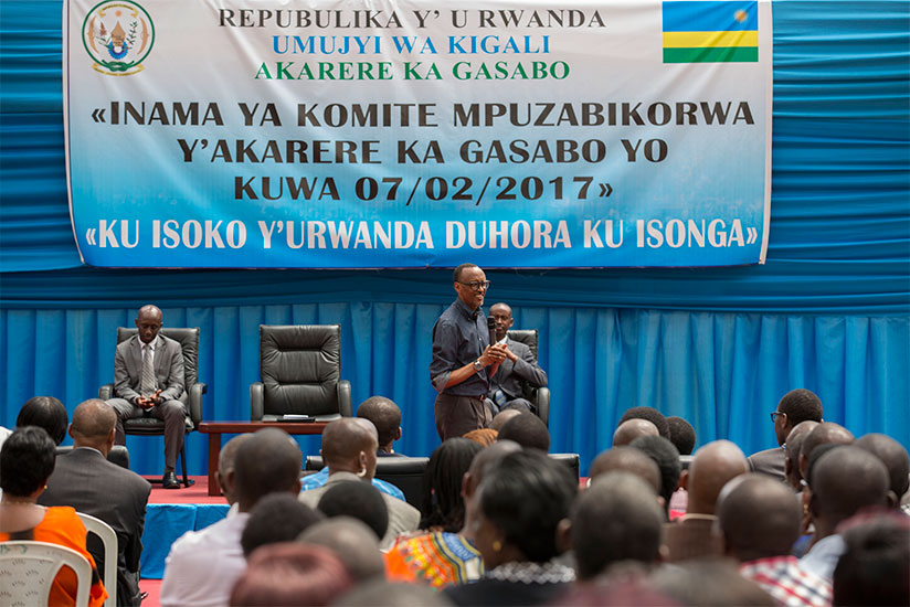 President Kagame addresses Gasabo District local leaders at Petit Stade in Remera yesterday. Kagame spoke out against choosing to import goods that are not only locally made but ar....