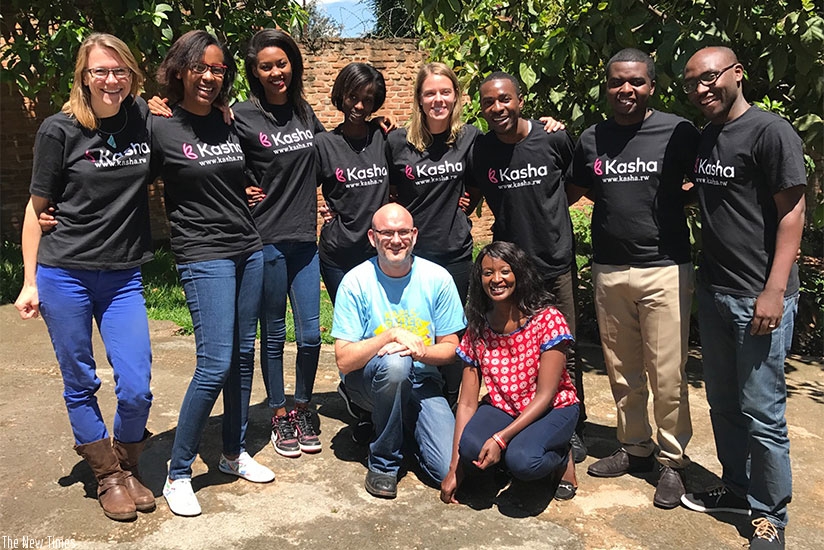 Bichsel (left) and the Kasha team pose for a group photo in Kigali. (Courtesy)
