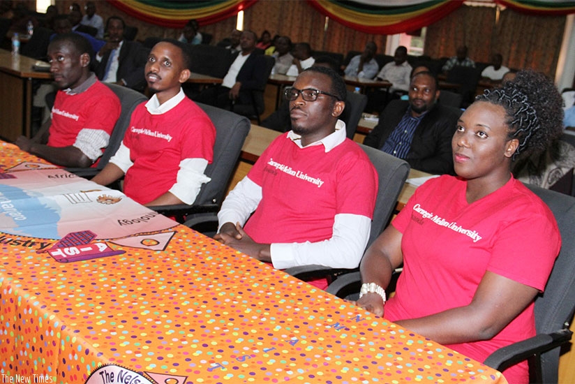 [From left] Kayondo, Kabagamba, Rwema and Gasana waiting for the winner to be announced. (Courtesy photos)rn