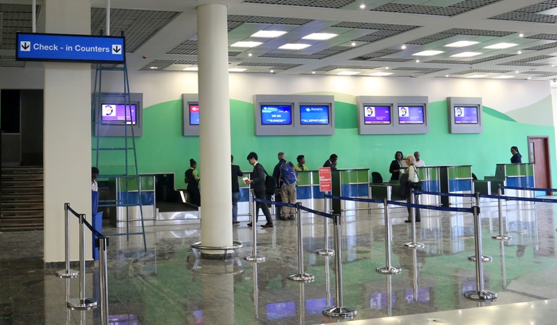 The check-in counters at the newly refurbished departure section. John Mbanda